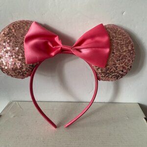 Disney Parks Rose Sequin Red Pink Bow Minnie Mouse Ears Headband
